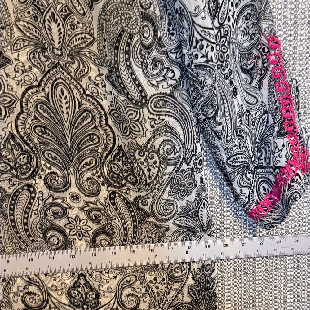 Maxi Length Semi Sheer Embroidered Black & Pink Paisley Tunic Swim Coverup - Picture 9 of 15